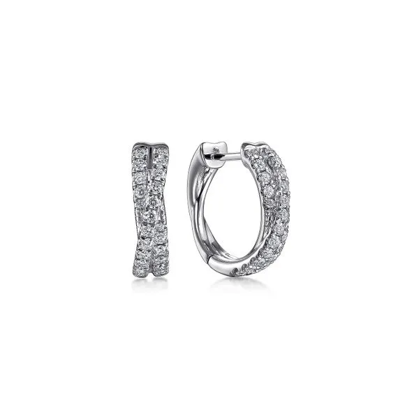 Criss Cross Diamond Pave Huggie Hoop Earrings Hingham Jewelers Hingham, MA