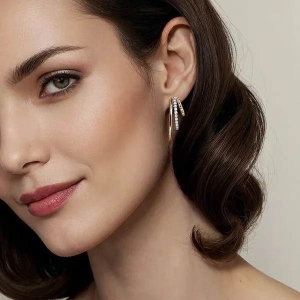 Triple Stand J-Hoop Diamond Earrings Image 2 Hingham Jewelers Hingham, MA
