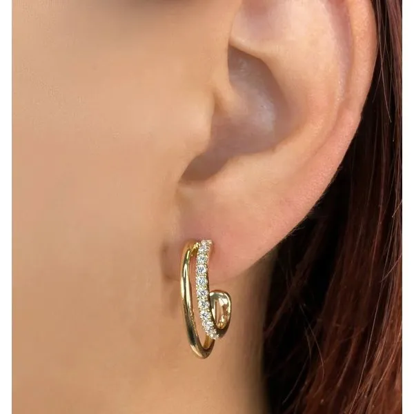 Double Hoop Earrings with Diamond Pave Image 2 Hingham Jewelers Hingham, MA