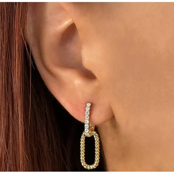 Diamond Pave and Rope Link Dangle Earrings Image 2 Hingham Jewelers Hingham, MA