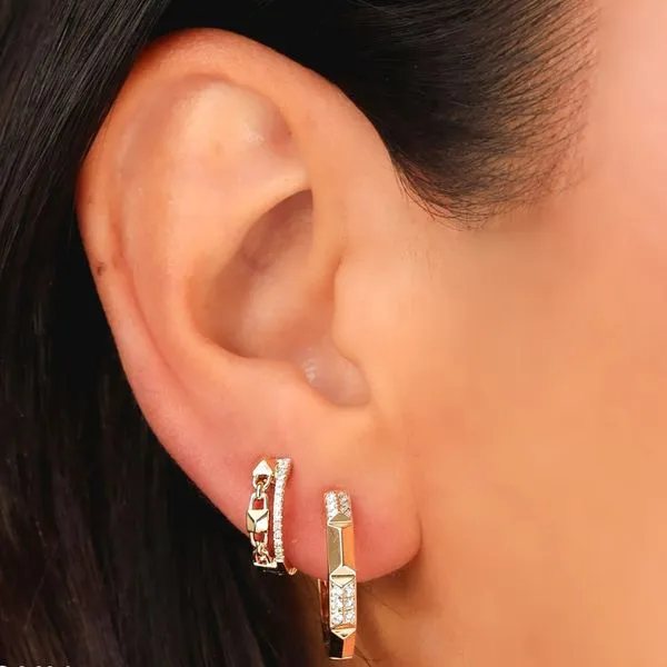 Geometric Diamond Pave Huggie Hoop Earrings Image 2 Hingham Jewelers Hingham, MA