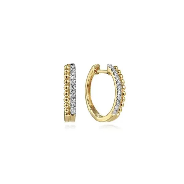 Diamond Pave and Beaded Huggie Hoop Earrings Hingham Jewelers Hingham, MA