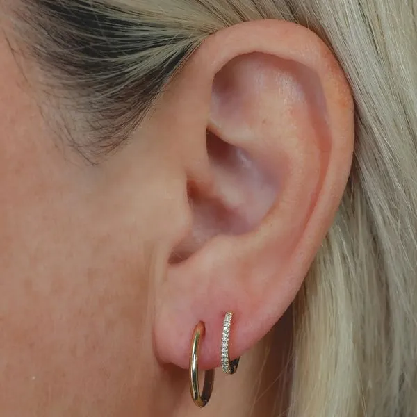 Double Huggie Hoop Earrings with Diamond Pave Image 2 Hingham Jewelers Hingham, MA