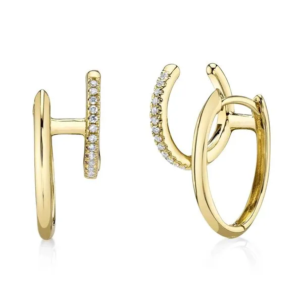 Double Huggie Hoop Earrings with Diamond Pave Hingham Jewelers Hingham, MA