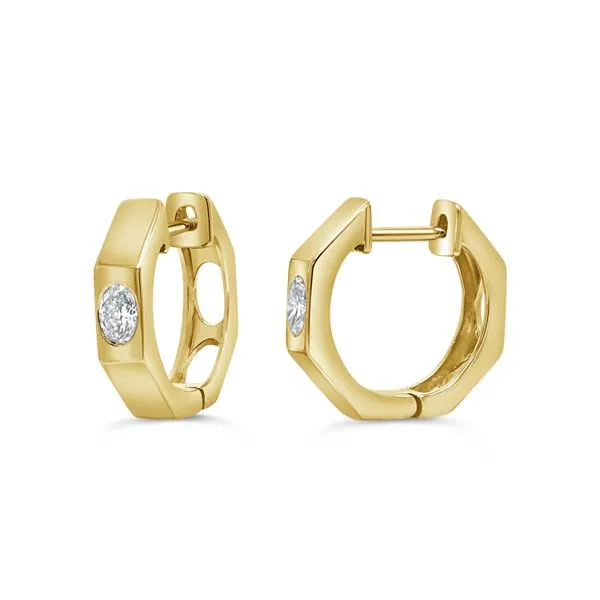 Geometric Oval Diamond Huggie Hoop Earrings Hingham Jewelers Hingham, MA