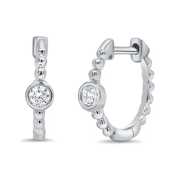 Diamond Beaded Huggie Hoop Earrings Hingham Jewelers Hingham, MA