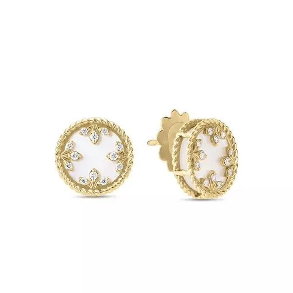 Venetian Medallion Mother of Pearl and Diamond Stud Earrings Hingham Jewelers Hingham, MA