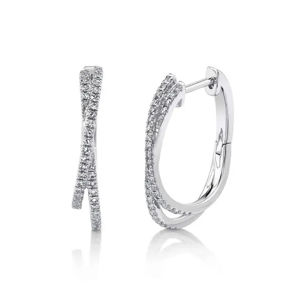 Diamond Pave Criss-Cross Oval Hoop Earrings Hingham Jewelers Hingham, MA