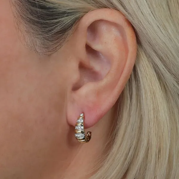 Tapered Diamond Accent Hoop Earrings Image 2 Hingham Jewelers Hingham, MA
