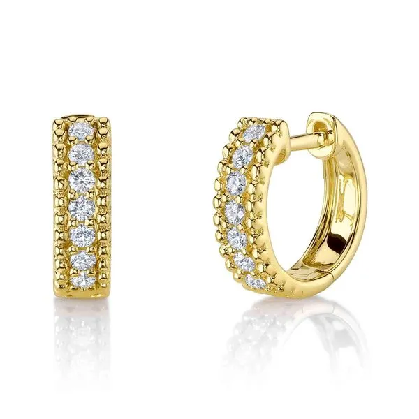 Beaded Diamond Huggie Hoop Earrings Hingham Jewelers Hingham, MA