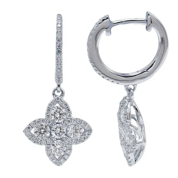 Diamond Pave Flower Drop Dangle Earrings