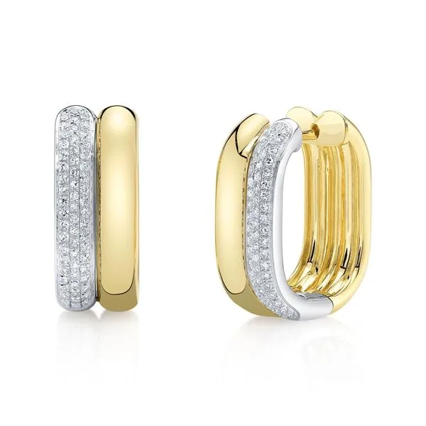 Two-Tone Double Hoop Earrings with Diamond Pave Hingham Jewelers Hingham, MA