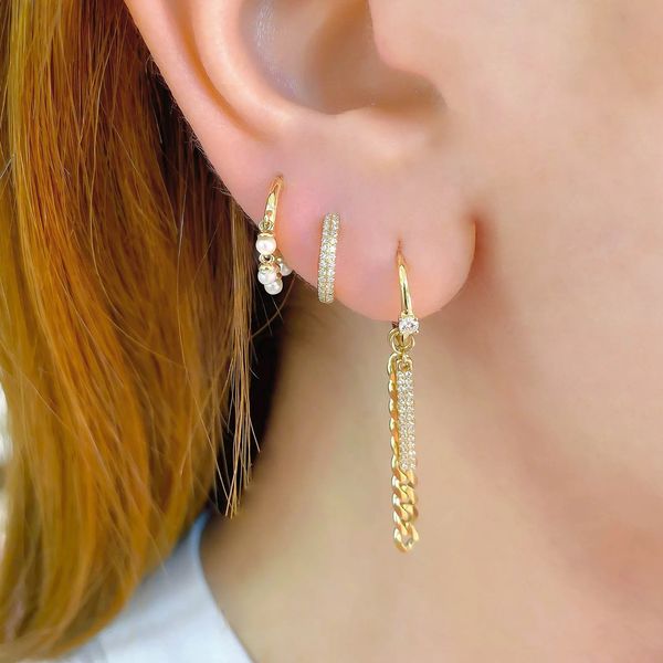 Diamond Pave Huggie Hoop Earrings Image 2 Hingham Jewelers Hingham, MA