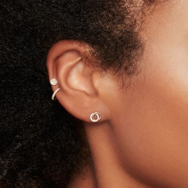 Diamond Pave Love Knot Circle Stud Earrings Image 2 Hingham Jewelers Hingham, MA