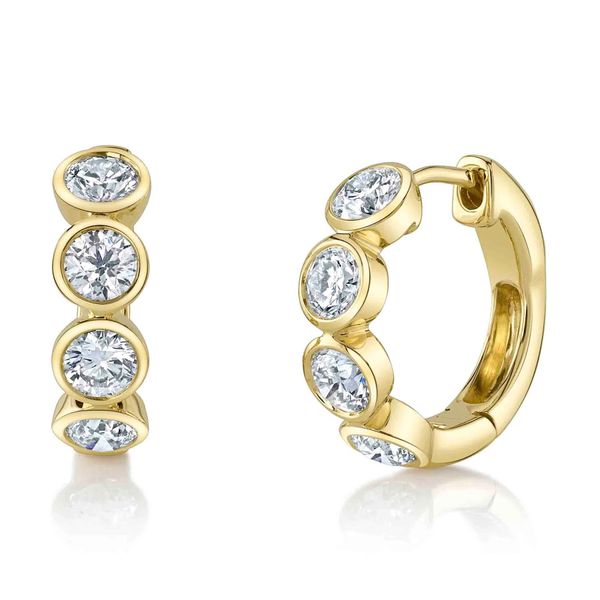 Diamond Bezel Huggie Hoop Earrings Hingham Jewelers Hingham, MA