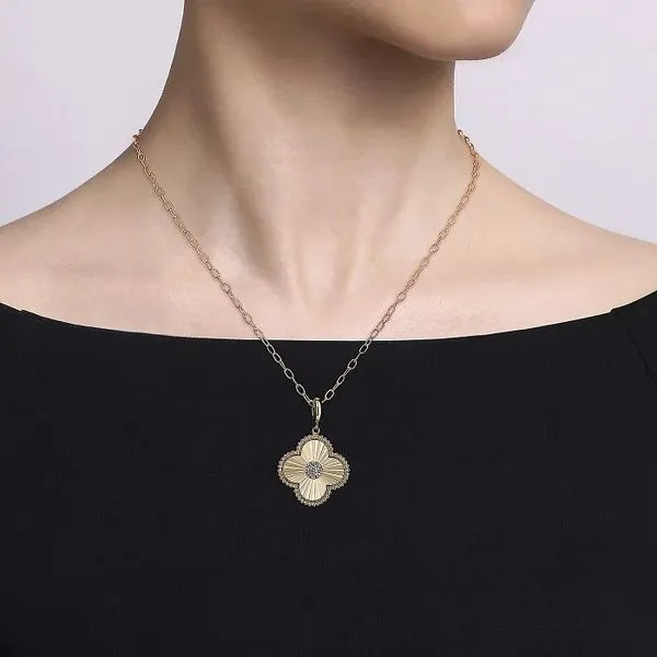 Diamond Cut Diamond Clover Medallion Pendant Image 3 Hingham Jewelers Hingham, MA