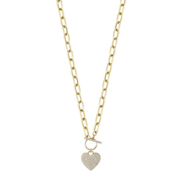 Pave Heart Paperclip Link Necklace Hingham Jewelers Hingham, MA