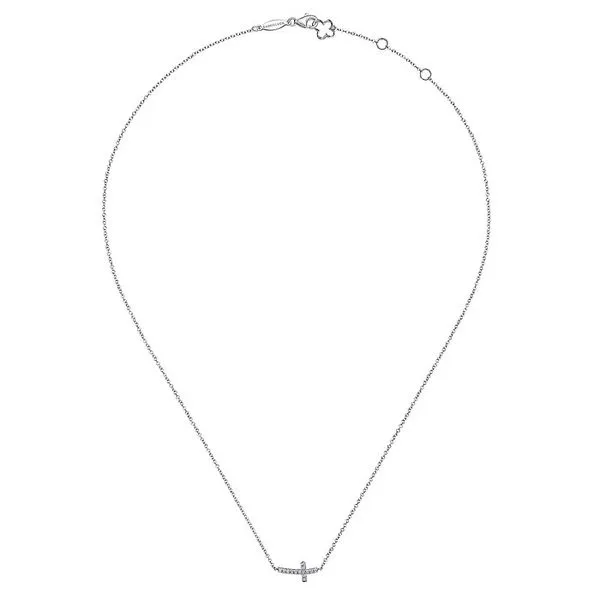 Sideways Curved Diamond Cross Necklace Image 2 Hingham Jewelers Hingham, MA