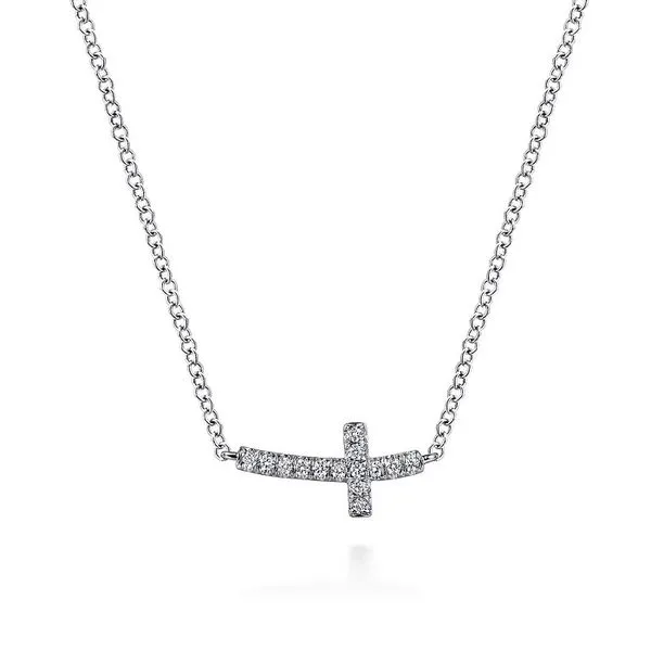 Sideways Curved Diamond Cross Necklace Hingham Jewelers Hingham, MA