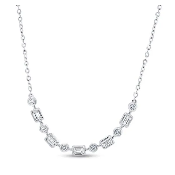 Round and Emerald Cut Diamond Bar Necklace Hingham Jewelers Hingham, MA