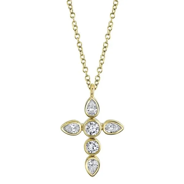 Pear and Round Diamond Cross Pendant Necklace Hingham Jewelers Hingham, MA