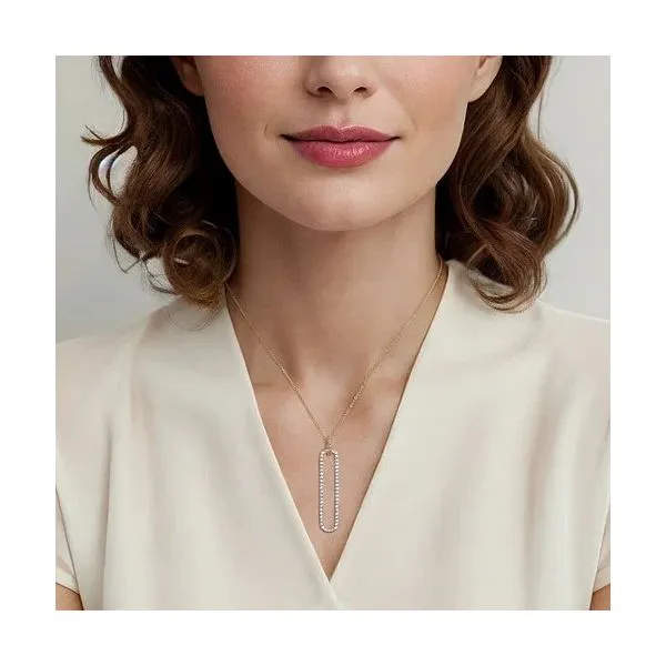 Elongated Link Diamond Pendant Necklace