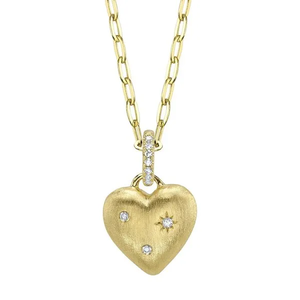 Brushed Heart Pendant with Diamonds Necklace