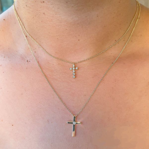 Bezel Set Diamond Cross Necklace Image 2 Hingham Jewelers Hingham, MA