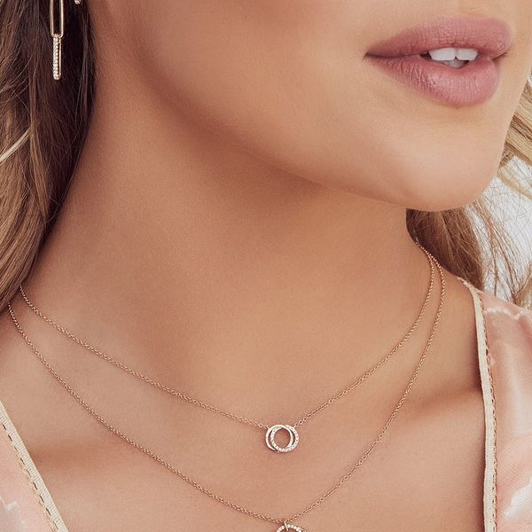 Diamond Pave Love Knot Circles Necklace Image 2 Hingham Jewelers Hingham, MA