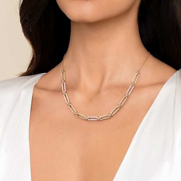 Diamond Pave Paperclip Link Bar Necklace Image 3 Hingham Jewelers Hingham, MA