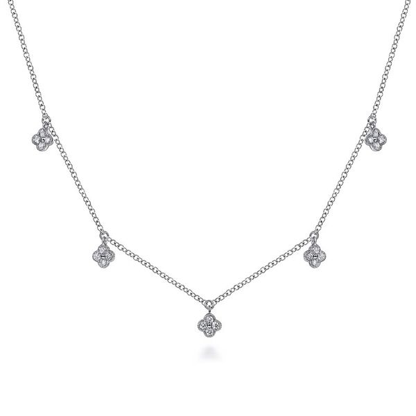 Diamond Pave Clover Drop Station Necklace Hingham Jewelers Hingham, MA
