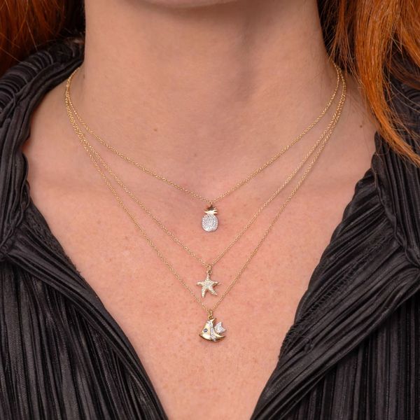 Diamond Pave Starfish Pendant Necklace Image 2 Hingham Jewelers Hingham, MA