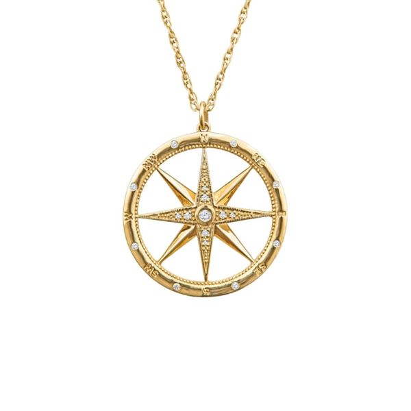 Compass Rose with Diamonds Pendant Necklace Hingham Jewelers Hingham, MA
