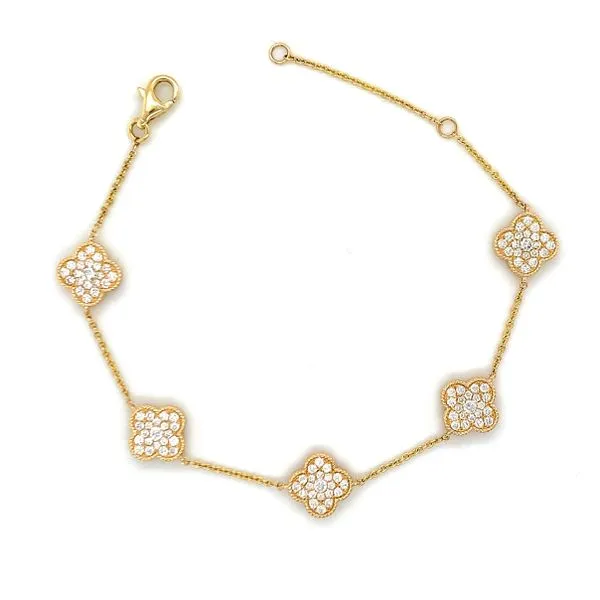 Diamond Pave and Mother of Pearl Clover Station Bracelet Image 2 Hingham Jewelers Hingham, MA