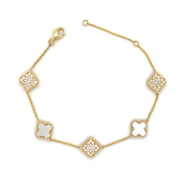 Diamond Pave and Mother of Pearl Clover Station Bracelet Hingham Jewelers Hingham, MA