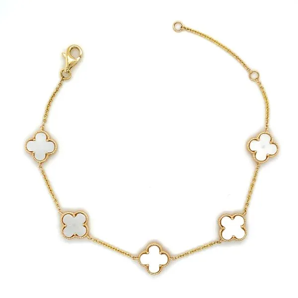 Diamond Pave and Mother of Pearl Clover Station Bracelet Image 3 Hingham Jewelers Hingham, MA