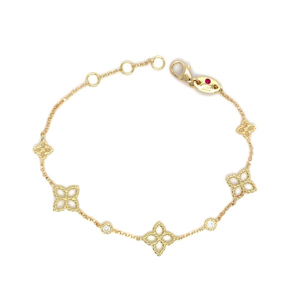 Tiny Princess Flower and Diamond Station Bracelet Hingham Jewelers Hingham, MA