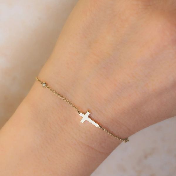Diamond Accented Cross Bracelet Image 2 Hingham Jewelers Hingham, MA