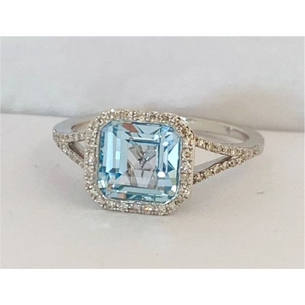 Blue Topaz Halo Ring Hingham Jewelers Hingham, MA