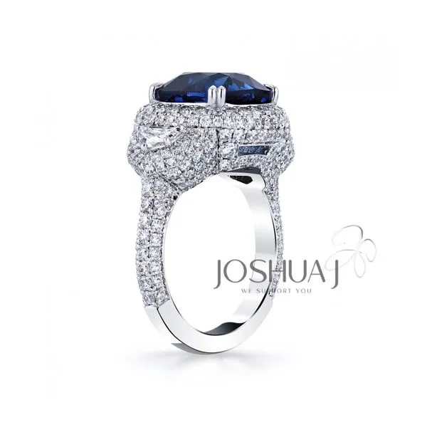 Sapphire Three-Stone Halo Ring Image 2 Hingham Jewelers Hingham, MA