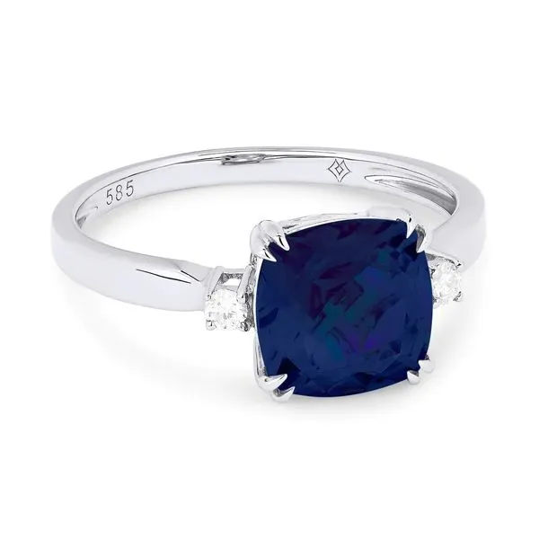 Created Sapphire Ring with Diamond Accents Hingham Jewelers Hingham, MA