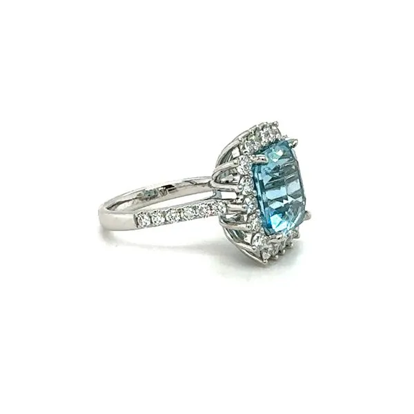 Square Aquamarine Halo Dress Ring Image 2 Hingham Jewelers Hingham, MA