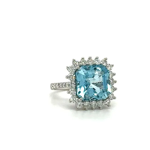Square Aquamarine Halo Dress Ring Hingham Jewelers Hingham, MA