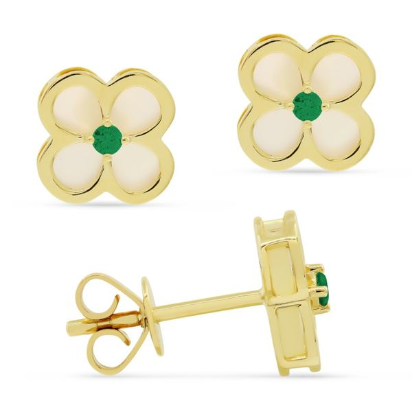 Mother of Pearl and Emerald Clover Studs Hingham Jewelers Hingham, MA