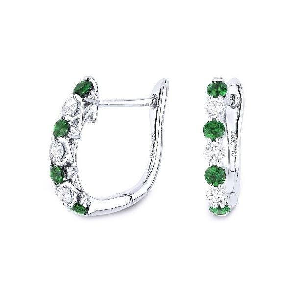 Emerald and Diamond J-Hoops Hingham Jewelers Hingham, MA