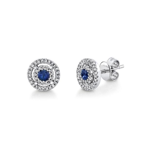 Sapphire Double Halo Studs Hingham Jewelers Hingham, MA