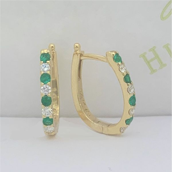 Emerald and Diamond Hoops Hingham Jewelers Hingham, MA