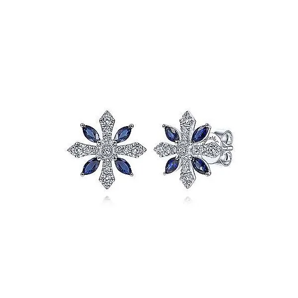 Diamond and Sapphire Flower Studs Hingham Jewelers Hingham, MA