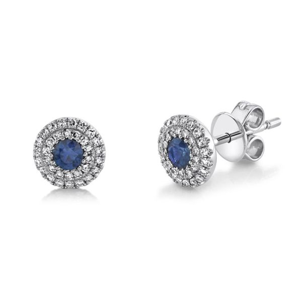 Sapphire Halo Stud Earrings Hingham Jewelers Hingham, MA