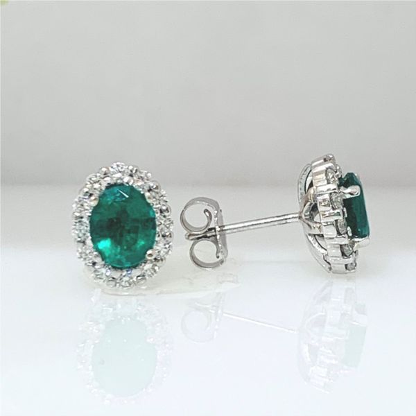 Emerald Halo Stud Earrings Hingham Jewelers Hingham, MA